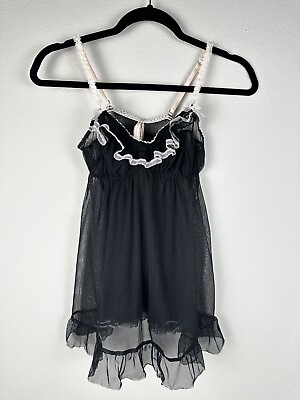 #ad Victoria Secret Lingerie Set Small Black Lace Sexy 2 Piece Teddy $22.99