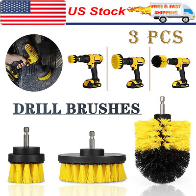 #ad 3Pcs Car Wheel Tire Scrub Cleaning Brush Kit Auto Washing Cleaner Tool for Drill $8.00
