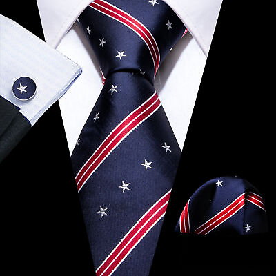 #ad Silk Mens Tie Set Necktie Pocket Square Cufflinks Optional Wedding Party Office $11.99