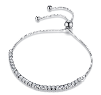 #ad Sterling Silver Plated Adjustable CZ Bracelet Lab Created $3.88