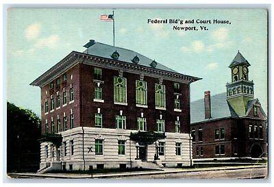 #ad c1950 Federal Building Court House Dirt Road Stairs Entrance Newport VT Postcard $9.72