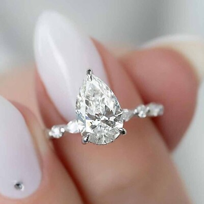 #ad 3CTW Pear Cut Certified Moissanite Engagement Wedding Ring 14k White Gold Plated $144.49