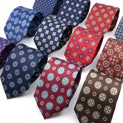 #ad Retro Fashion Men#x27;s Geometric Pattern Soft Silk Touch 7.5cm Tie Suit Accessories $12.49
