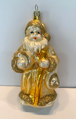 #ad Vintage Santa Claus Blown Glass Mercury Gold Christmas 7quot; Glitter Holiday $20.68
