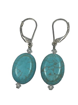 #ad turquoise drop earrings sterling 925 Tested Real $22.49