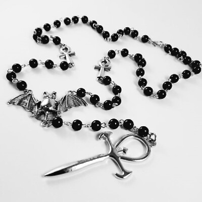 #ad Gothic Vampire Bat Necklace Ankh Cross Rosary Necklace $9.99