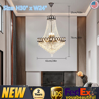 #ad Luxury Crystal Chandelier Pendant Lamp Hanging Light Dimmable Height Adjustable $229.33