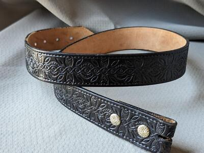 #ad vintage HAND TOOLED buckle belt 30 black leather WESTERN cowhide USA made $49.95