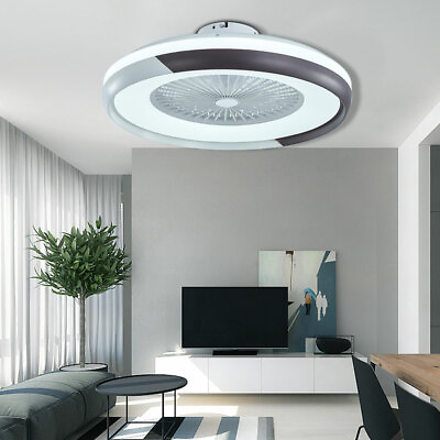 #ad 23quot; Modern Flush Mount Ceiling Fan Light LED Dimmable Chandelier Lamp w Remote $53.20