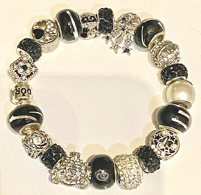 #ad ❤️Pandora CHARM BEADS BRACELET Silver Black Beads w Sterling Silver Chain❤️ $199.99