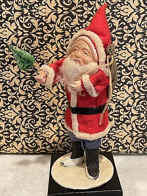 #ad Antique Santa Claus Figure JAPAN Bottle Brush Tree Mica Paper Mache Celluloid $74.99
