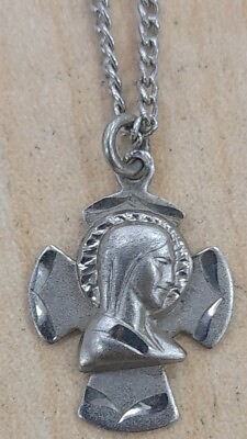 #ad Jesus Mary Saint Sterling Cross Medal Pendant 18quot; Chain Necklace see description $40.00