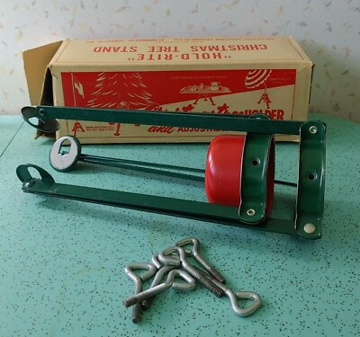 #ad Vintage Hold Rite Red amp; Green Metal Tripod Christmas Tree and Utility Stand $29.99