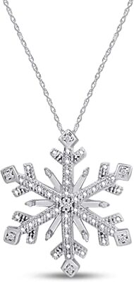 #ad Snowflake Pendant Necklace Natural Diamond Accent In 925 Sterling Silver I2 I3 $58.99