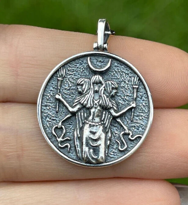 #ad Hecate Triple Goddess Silver Gold Pagan Occult Pendant Jewelry $15.00