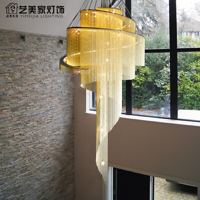 #ad NEW Gold chrome staircase chandelier light luxury modern LED aluminum chain lamp $542.34