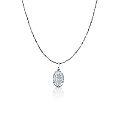 #ad 14K White Gold Christopher Protect Us Charm Pendant amp; 0.9mm Wheat Chain Necklace $380.00