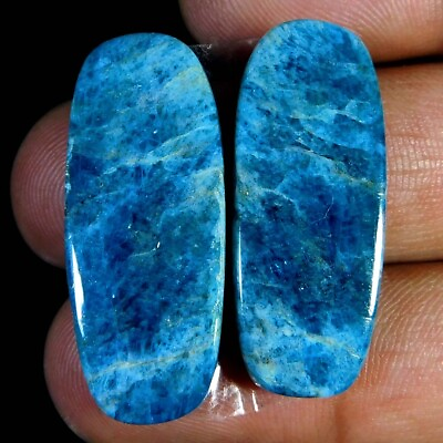 #ad Wholesale 46.35Cts. Natural Blue Apatite Pair Oval Cabochon Loose Gemstone $8.45