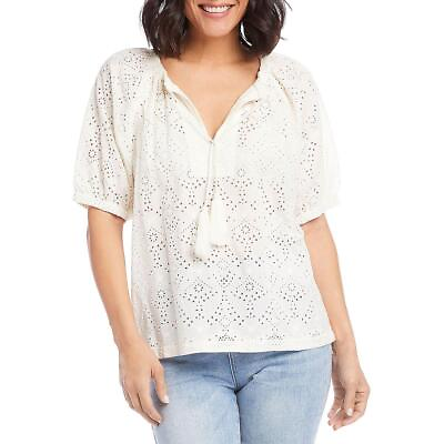 #ad Karen Kane Womens Embroidered V Neck Elbow Sleeve Pullover Top Blouse BHFO 1713 $13.99