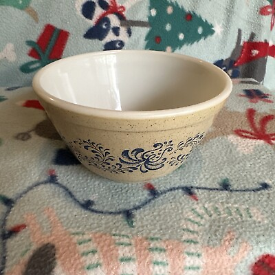 #ad Pyrex Homestead 401 Speckled 750ml 1.585 PT Mixing Bowl Vintage Tan and Blue $9.49