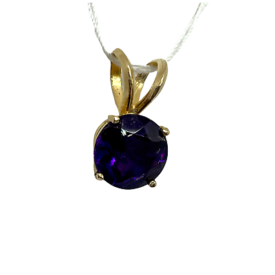 #ad 14k Yellow Gold African Natural Amethyst 8.68mm Round Solitaire Pendant 1439 $499.99