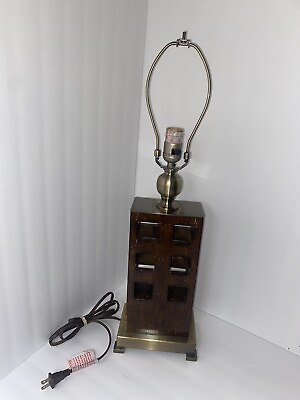 #ad Wooden Table Lamp Original Price $200 Light Colored Specks Are Part Of The Decor $36.00