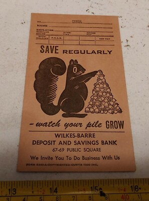 #ad Vtg Wilkes Barre PA Deposit Savings Bank Squirrel Advertising Sealed Envelope $14.99