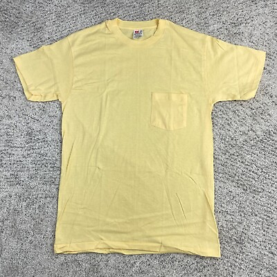 #ad Vintage Hanes T Shirt Mens Medium Blank Pocket Yellow Made In USA Single Stitch $24.89
