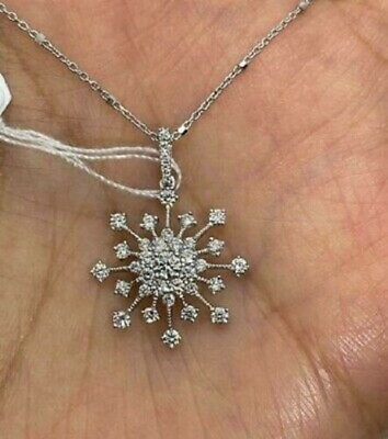 #ad 1.10Ct Round Cut D VVS1 Diamond Snowflake Pendant Free Chain 14K White Gold Over $49.98