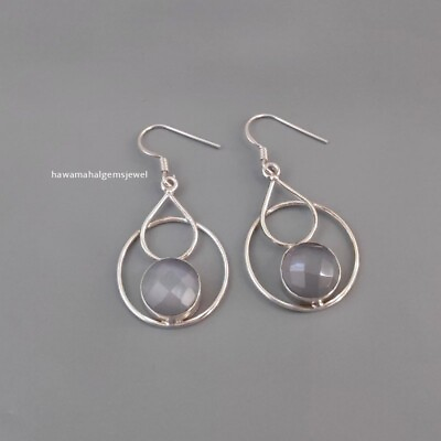 #ad 925 Sterling Silver Natural Monalisa Stone Handmade Genuine Earrings For Women $13.09