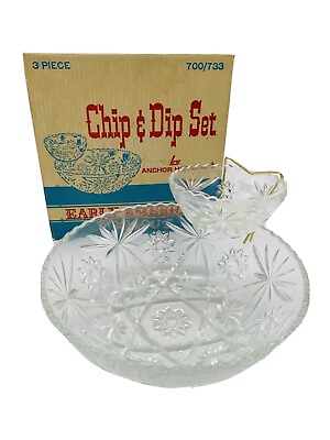 #ad Chip And Dip 3 piece Set 700 733 Anchor Hocking Early American Prescut Vintage L $67.00