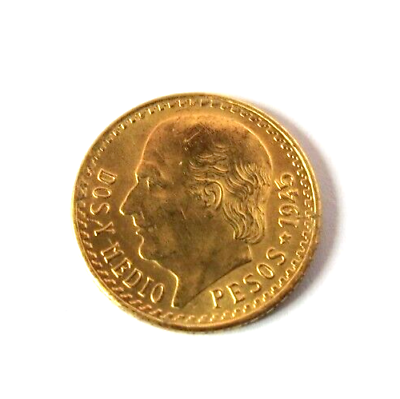 #ad VINTAGE 1945 MEXICAN GOLD COIN 2.5 PESOS MIGUEL HIDALGO Dos MINT $250.00