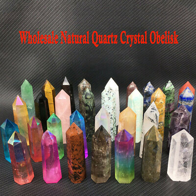 #ad A lot 2.2Lbs Wholesale Natural Quartz Crystal Obelisk Carved Wand Point Minerals $65.99