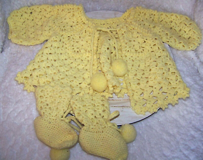 #ad Vintage Yellow Handmade Infant Crochet Baby Set Sweater amp; Booties $12.95