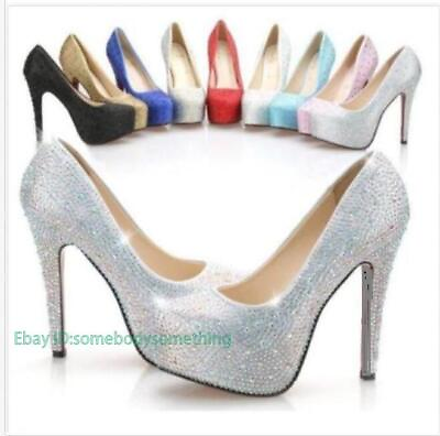 #ad Sexy Girl Glitter Rhinestones High Heels Platform bride Party wedding Shoes BJ98 $53.86