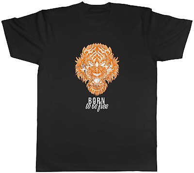 #ad Born To Be Free Tiger Animal Mens Unisex T Shirt Tee Gift GBP 8.99