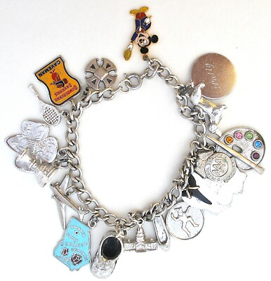 #ad Sterling Silver Link Charm Bracelet 18 Charms Vintage Enamel Girl Scout Georgia $169.00