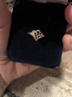 #ad Double Heart Diamond 10k Gold Ring $350.00