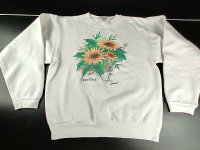 #ad Cape Cod Sunflower Sweater Adult Medium White Vintage 90s Garden Massachusetts $19.99