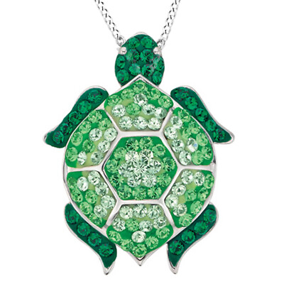 #ad Round Cut Green Crystal 14K White Gold Plated Turtle Pendant Necklace 18quot; $226.47