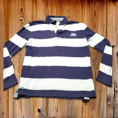 #ad Aeropostale 1987 Long Sleeve Collar Rugby Polo Shirt Men#x27;s M White Blue Striped $12.22