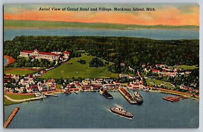 #ad Mackinac Michigan MI Aerial View of Grand Hotel amp; Village Vintage Postcard $4.44