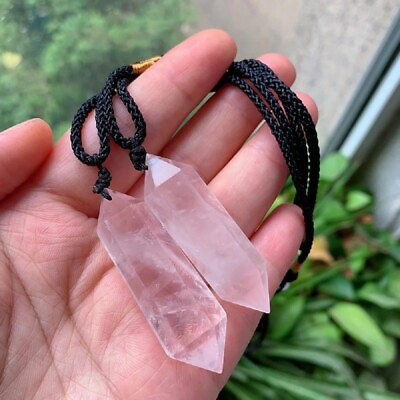 #ad Rose Quartz Necklace Natural Pink Crystal Hexagon Point Pendant Necklace $16.90