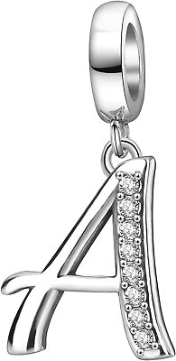 #ad Alphabet Letter Charms Solid 925 Sterling Silver Initial A Z Crystal Bead Pe $39.37
