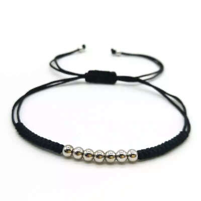 #ad black Thread bracelet silver charm beads bonding jewelry $10.39