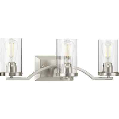 #ad Progress Lighting Lassiter 3 Light Brushed Nickel Clear Glass Vanity Light $56.56