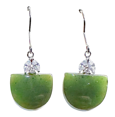 #ad 30mm Genuine Natural Canadian Nephrite Jade Drop Earrings with CZs $46.95