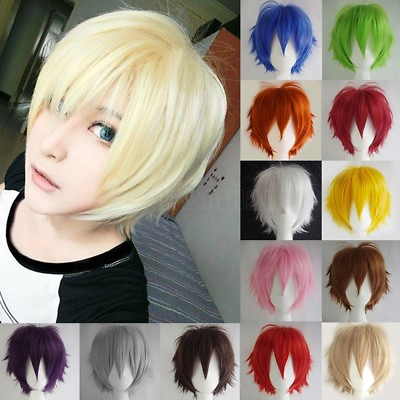 #ad Women Mens Short Anime Cosplay Hair Wig Blonde Orange Straight Pixie Full Wig Bk $15.58