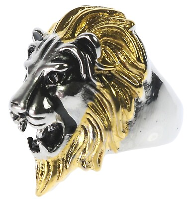 #ad African Lion Large and Bold Stainless Steel Mens Ring Size 11 t64 $19.36