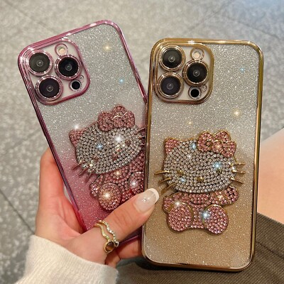 #ad For iPhone 15 14 Pro Max 13 12 11 Cute Hello Kitty Cat Glitter Bling Case Cover $10.99
